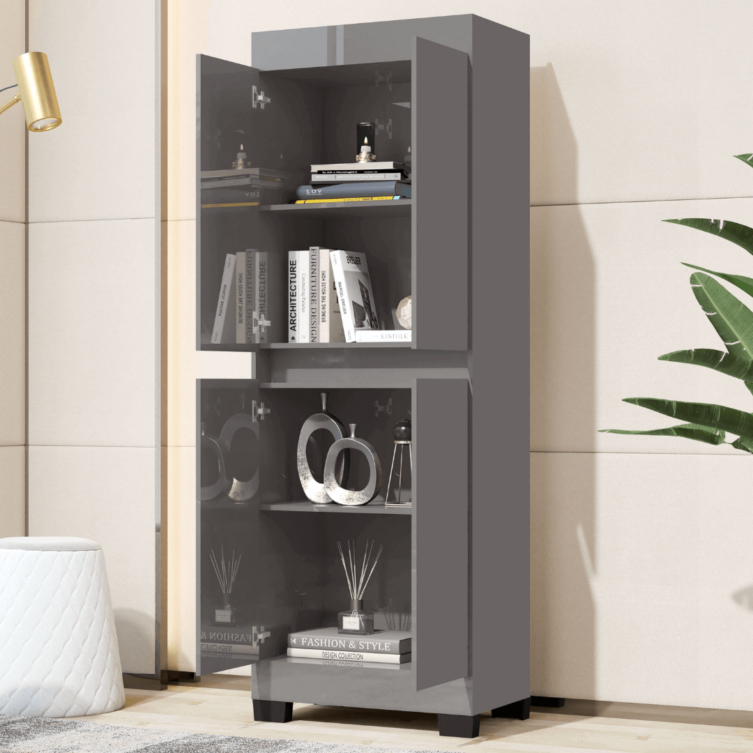 Armário Multiuso Escritório Quarto 4 Portas Tóquio Cinza