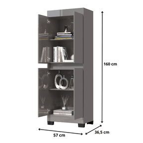 Armário Multiuso Escritório Quarto 4 Portas Tóquio Cinza