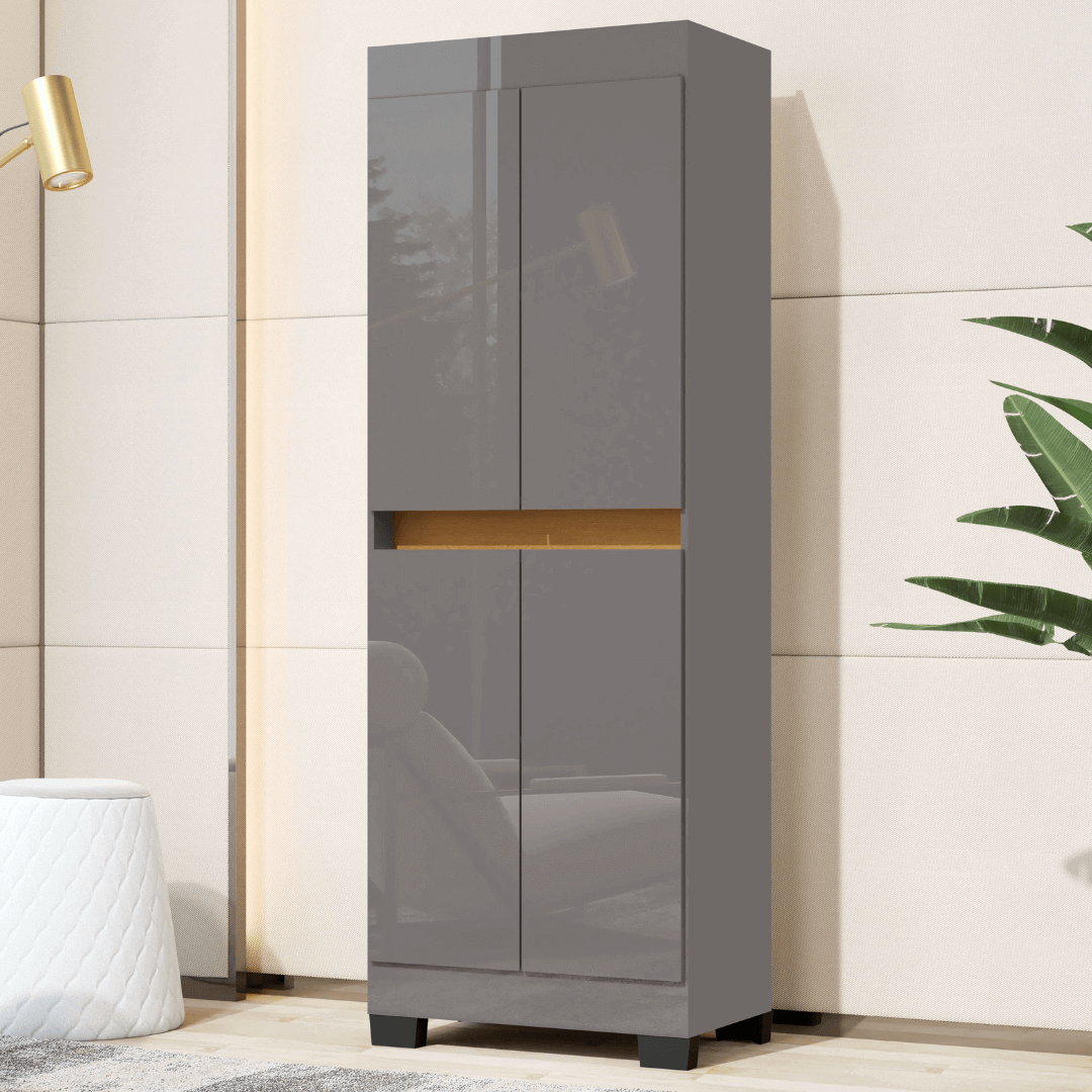 Armário Multiuso Escritório Quarto 4 Portas Tóquio Cinza com Mel