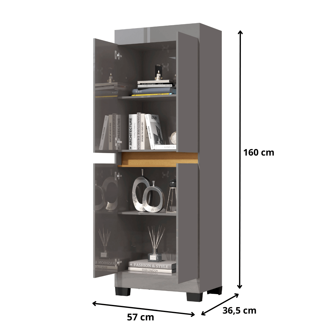 Armário Multiuso Escritório Quarto 4 Portas Tóquio Cinza com Mel