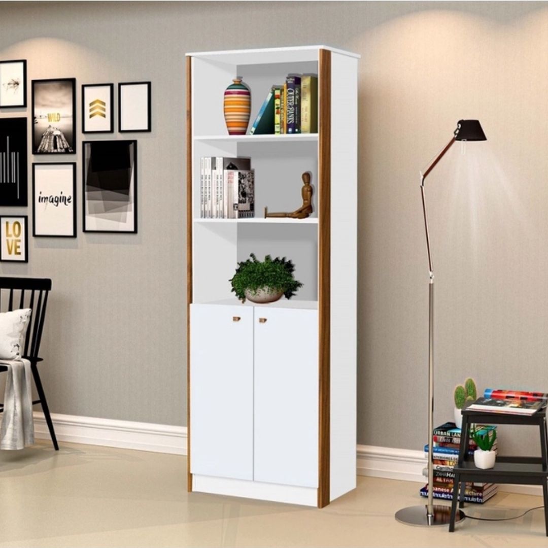 Armário Organizador Estante 2 Portas Office Escritório Branco com Nature - Rede Móveis