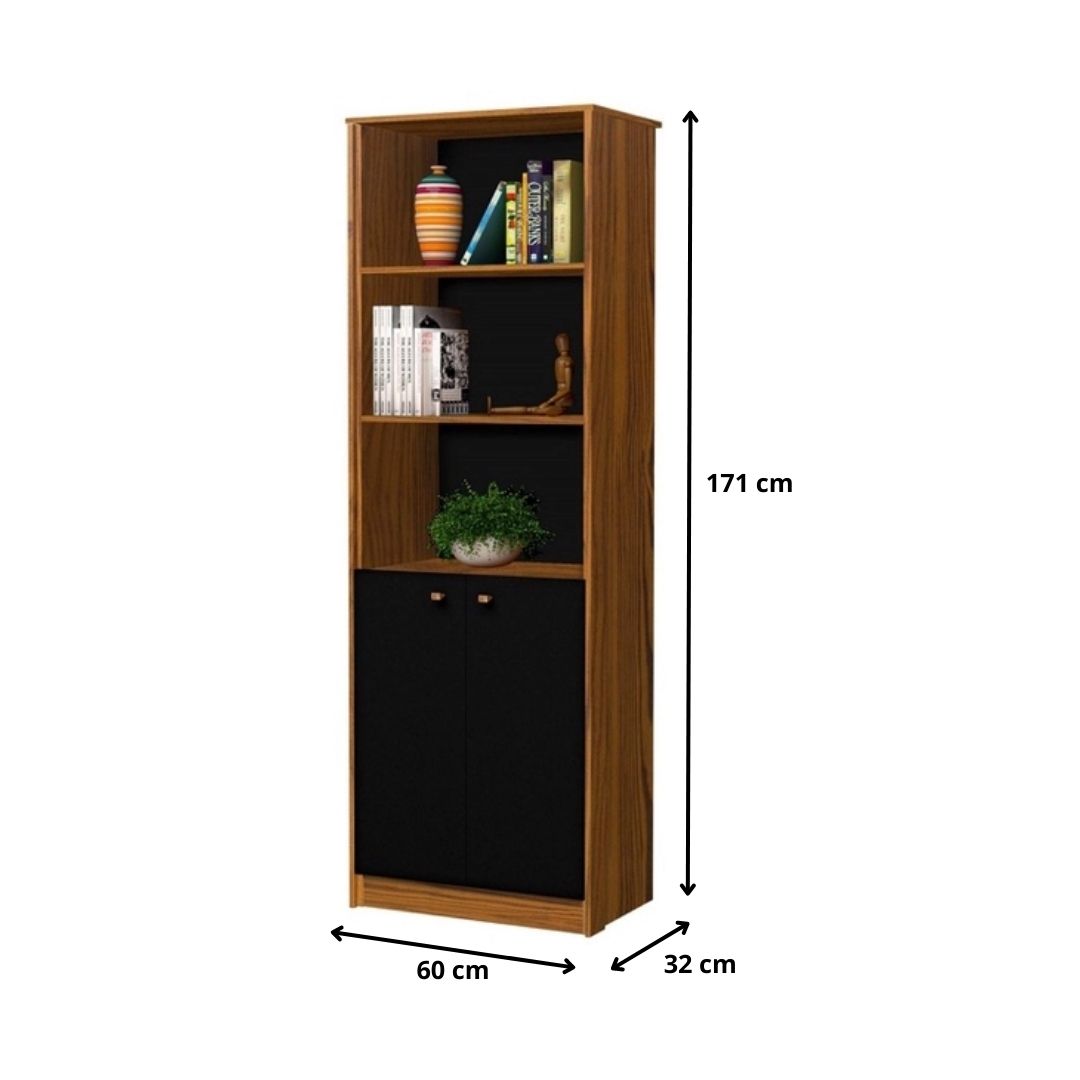 Armário Organizador Estante 2 Portas Office Escritório Preto com Nature - Rede Móveis