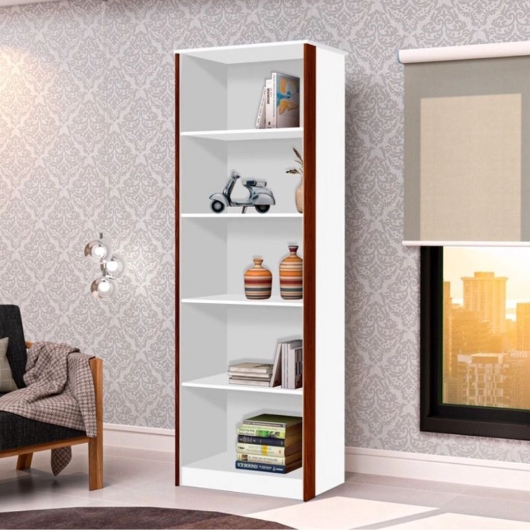 Armário Organizador Livreiro 4 Prateleiras Office Escritório Branco com Nature - Rede Móveis