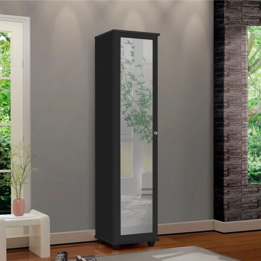 Armário Organizador Multiuso 1 Porta Com Espelho Marry Preto - Rede Móveis