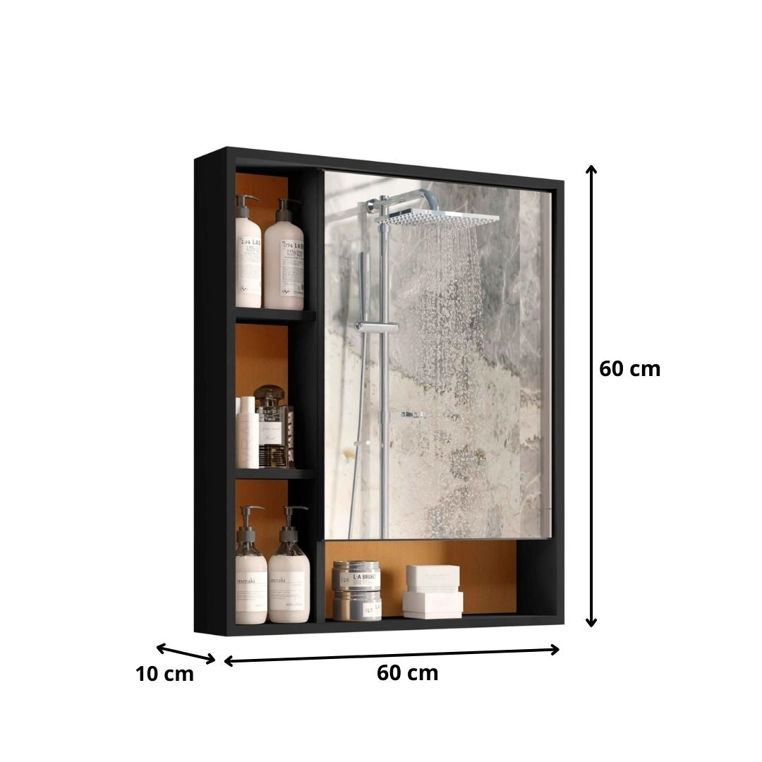 Armário Suspenso Espelheira 1 Porta Com Espelho Olimpia Preto com Nature - Rede Móveis