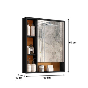 Armário Suspenso Espelheira 1 Porta Com Espelho Olimpia Preto com Nature - Rede Móveis