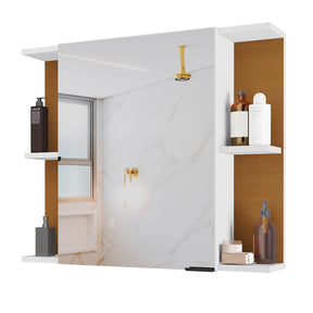 Armário Espelheira Para Banheiro 1 Porta Nilo Branco Com Nature - Rede Móveis