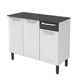 Balcão de Cozinha Rose 3 Portas 1 Gaveta Branco com Preto - Rede Móveis