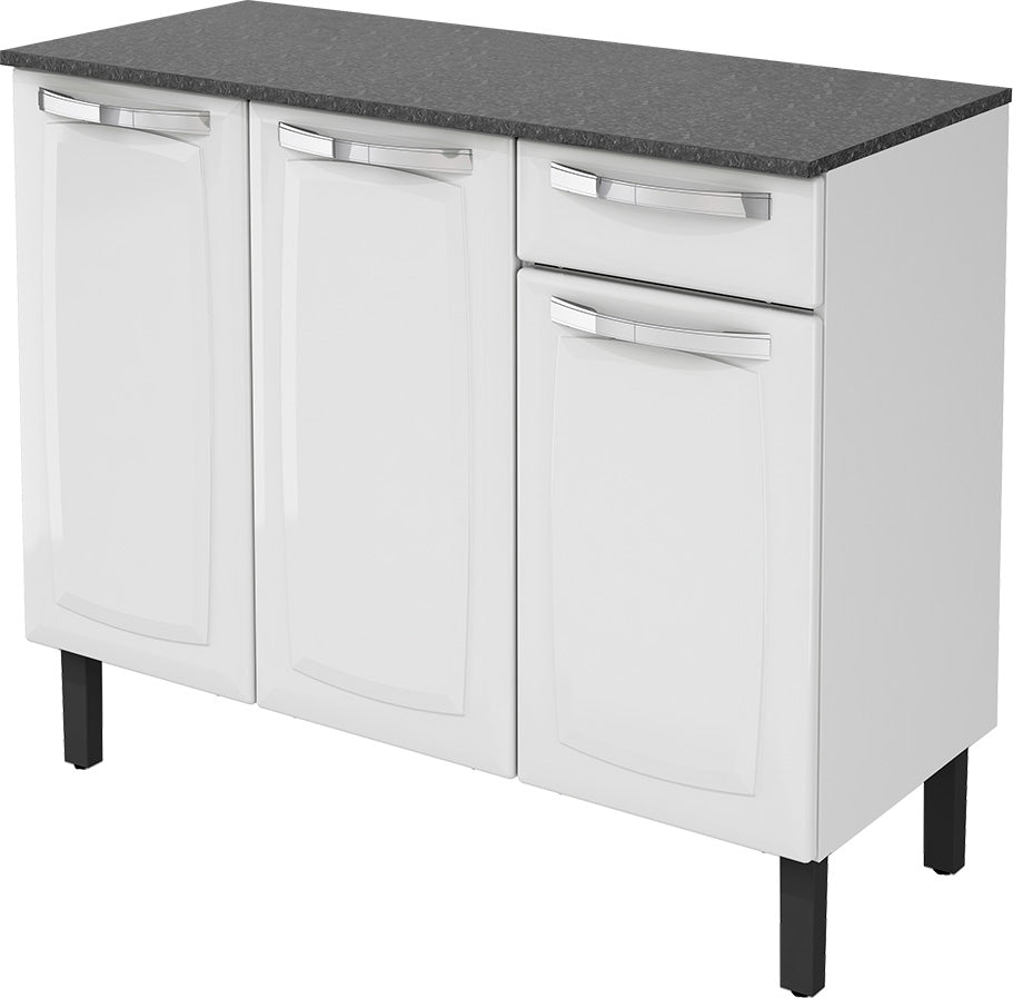 Balcão de Cozinha Rose 3 Portas 1 Gaveta Branco - Rede Móveis