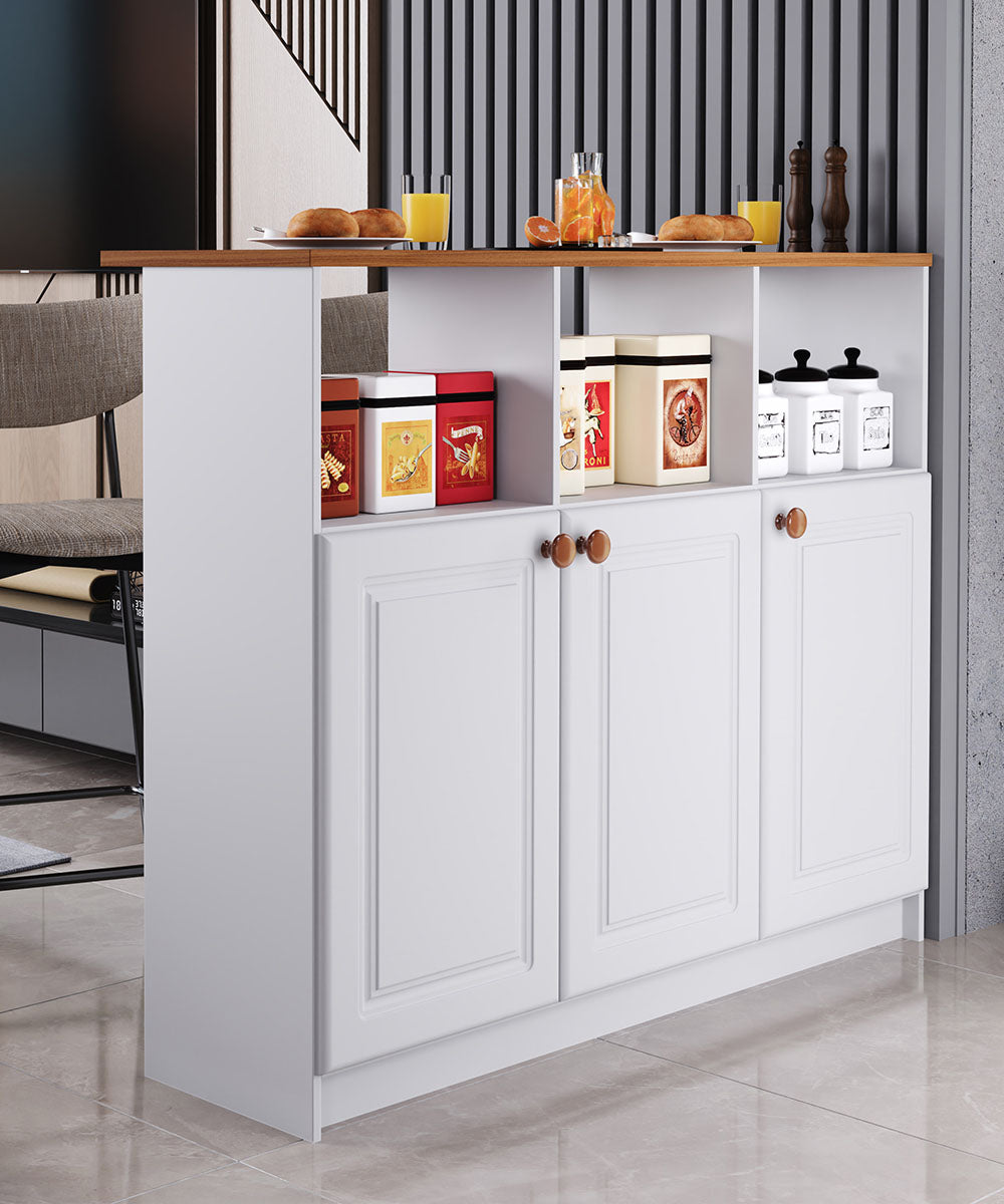 Bancada Ilha 3 Portas 1,20 Com Nicho 6206 Branco com Freijó - Rede Móveis