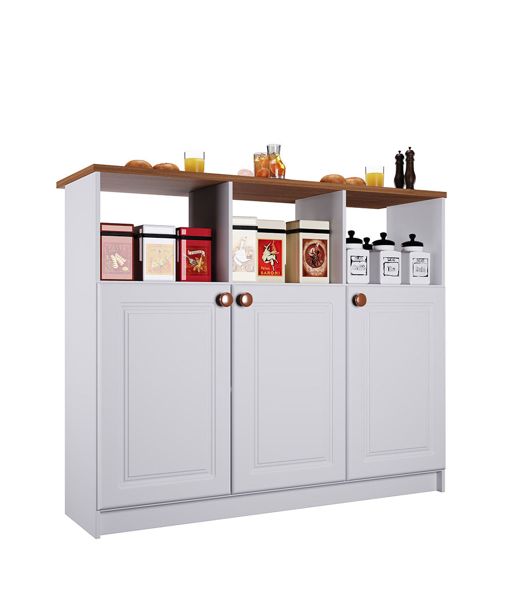 Bancada Ilha 3 Portas 1,20 Com Nicho 6206 Branco com Freijó - Rede Móveis