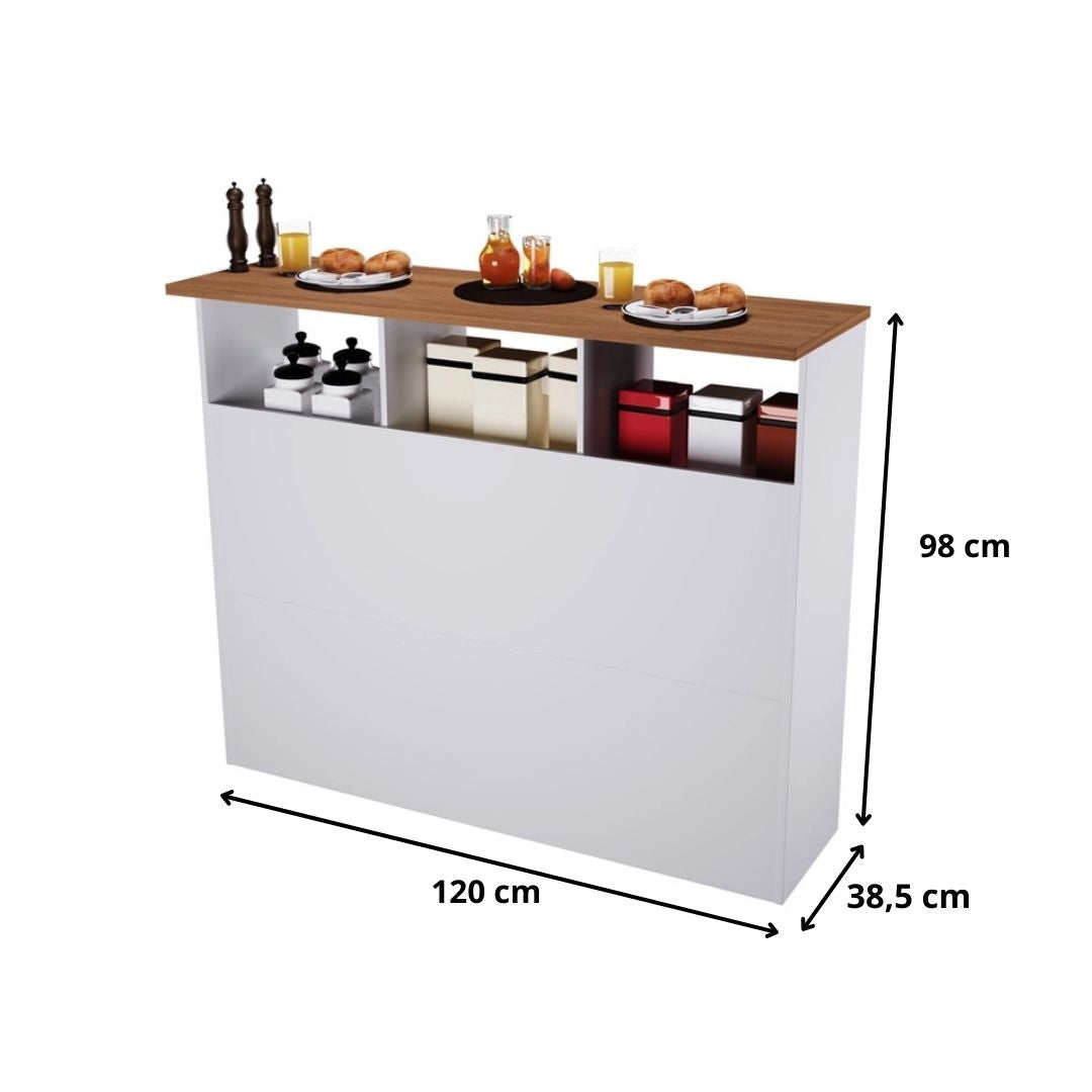 Bancada Ilha 3 Portas 1,20 Com Nicho 6206 Branco com Freijó - Rede Móveis