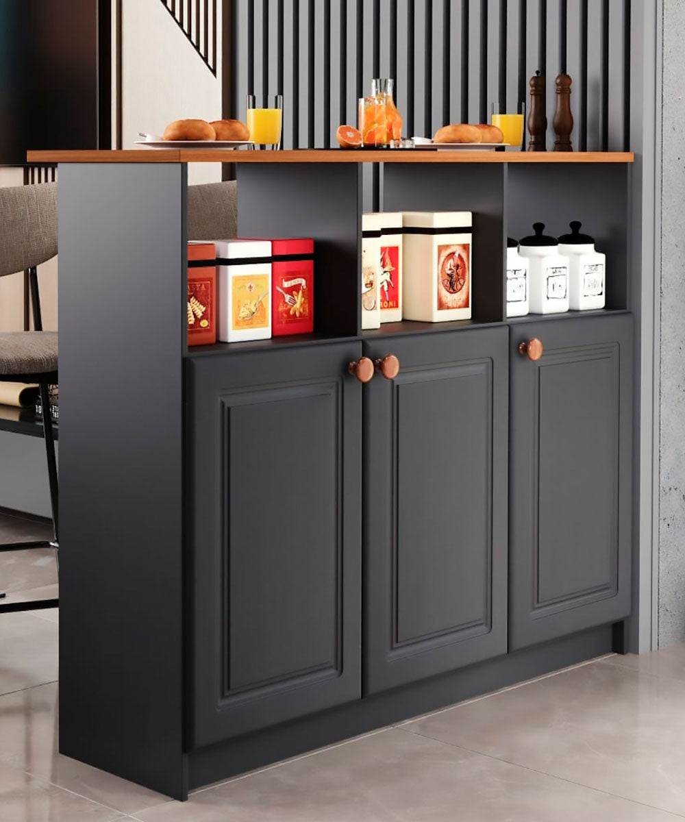 Bancada Ilha 3 Portas 1,20 Com Nicho 6206 Cinza com Freijó - Rede Móveis