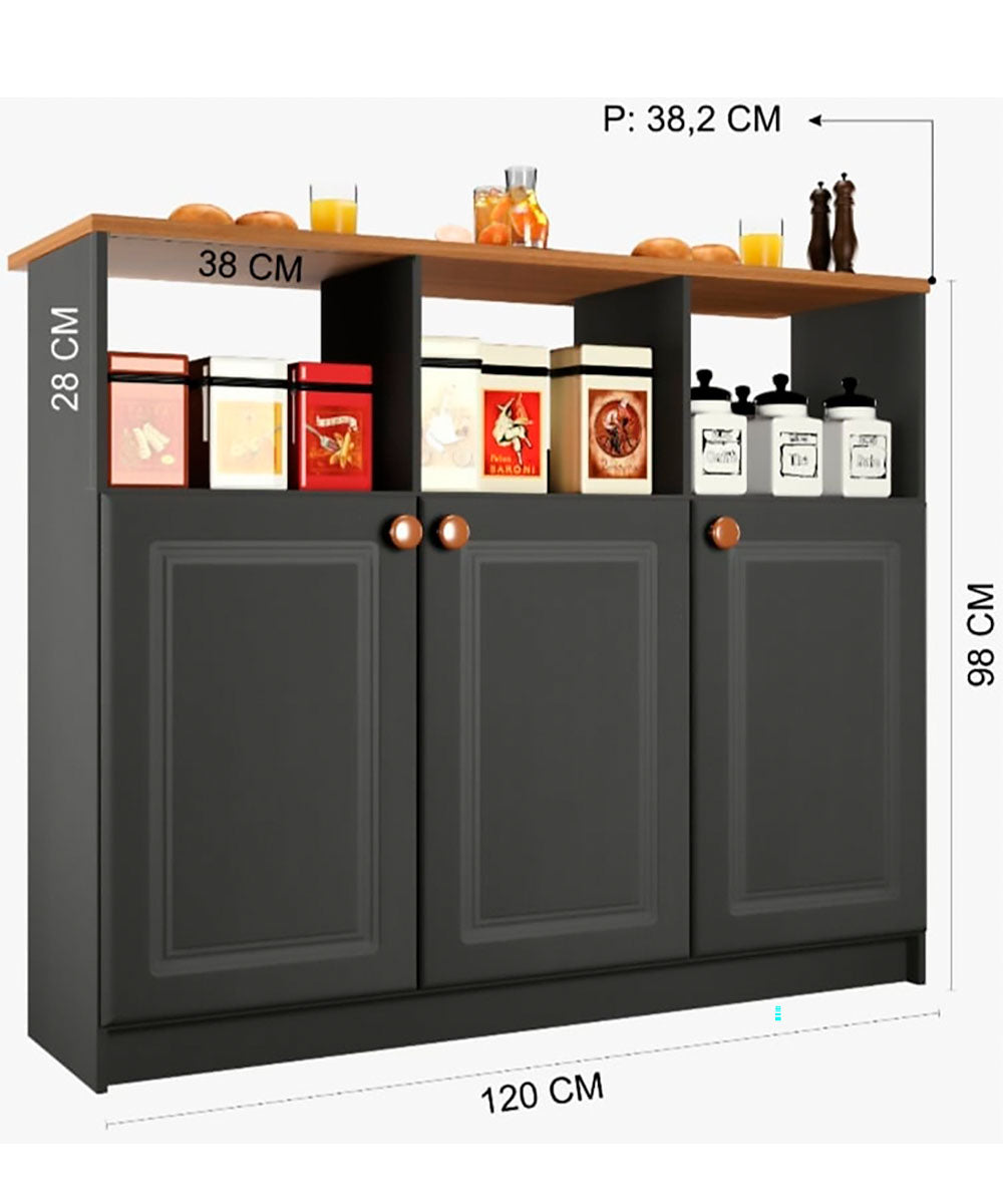 Bancada Ilha 3 Portas 1,20 Com Nicho 6206 Cinza com Freijó - Rede Móveis