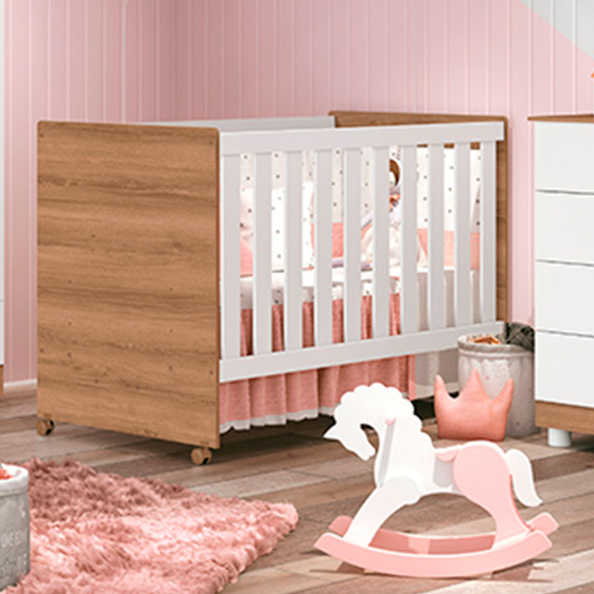 Berço Americano Mini Cama 3 em 1 Bebê Infantil Katatau Branco/Mezzo - Rede Móveis