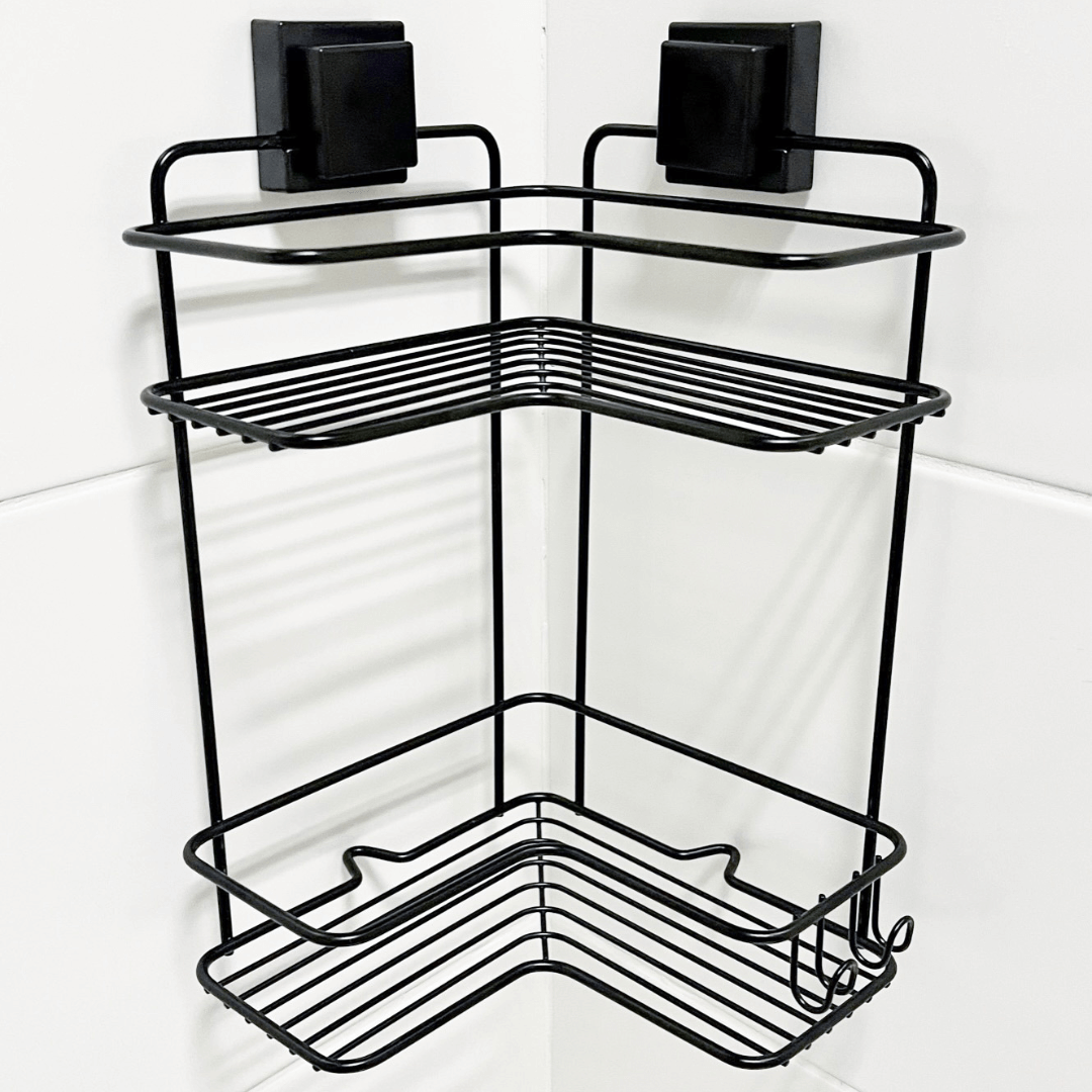 Prateleira de Canto Dupla com Ventosa Preta