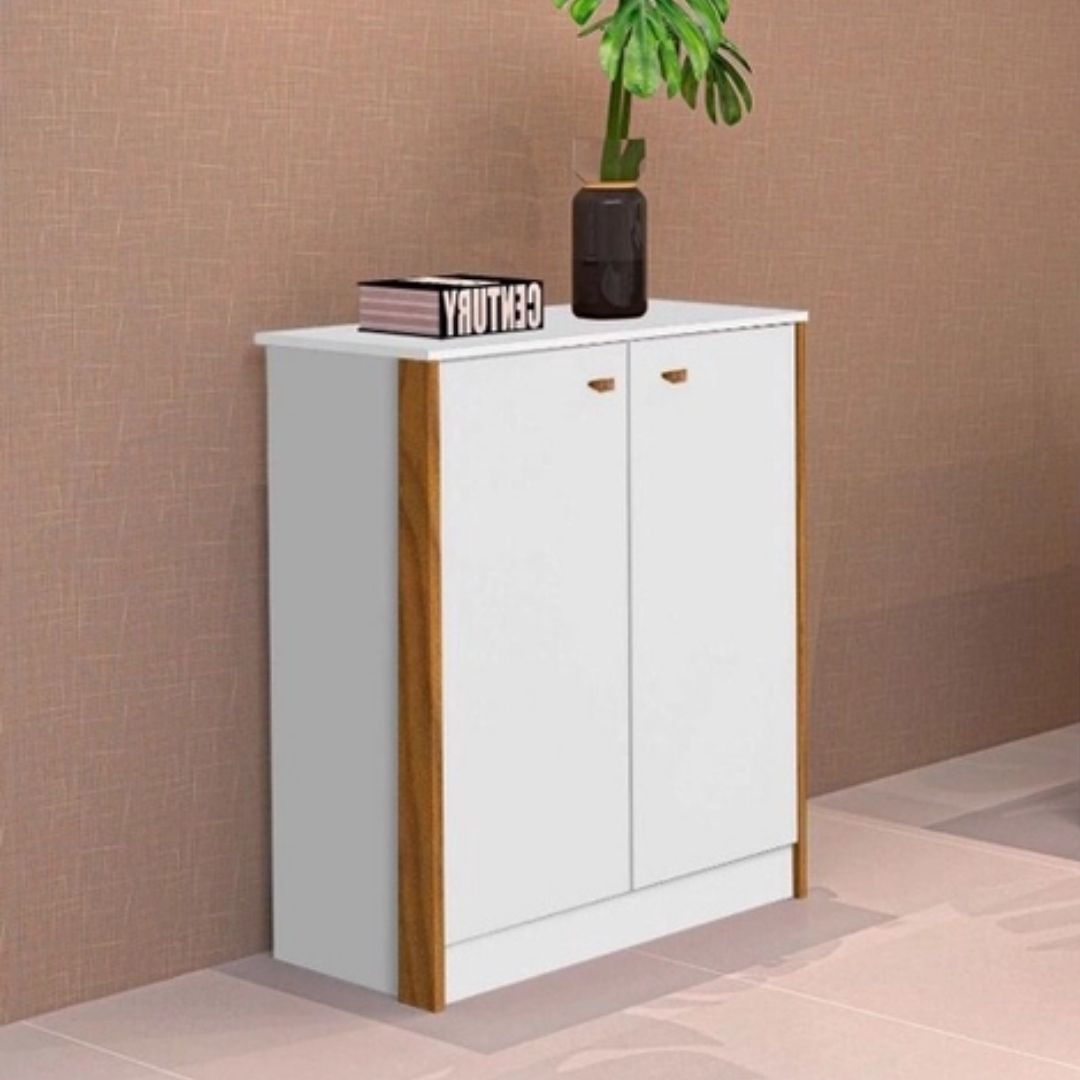 Conjunto 3 Armários Organizador e 1 Mesa Escrivaninha Office 1 Balcão Escritório Branco com Nature