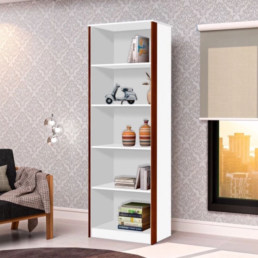 Conjunto 3 Armários Organizador e 1 Mesa Escrivaninha Office 1 Balcão Escritório Branco com Nature