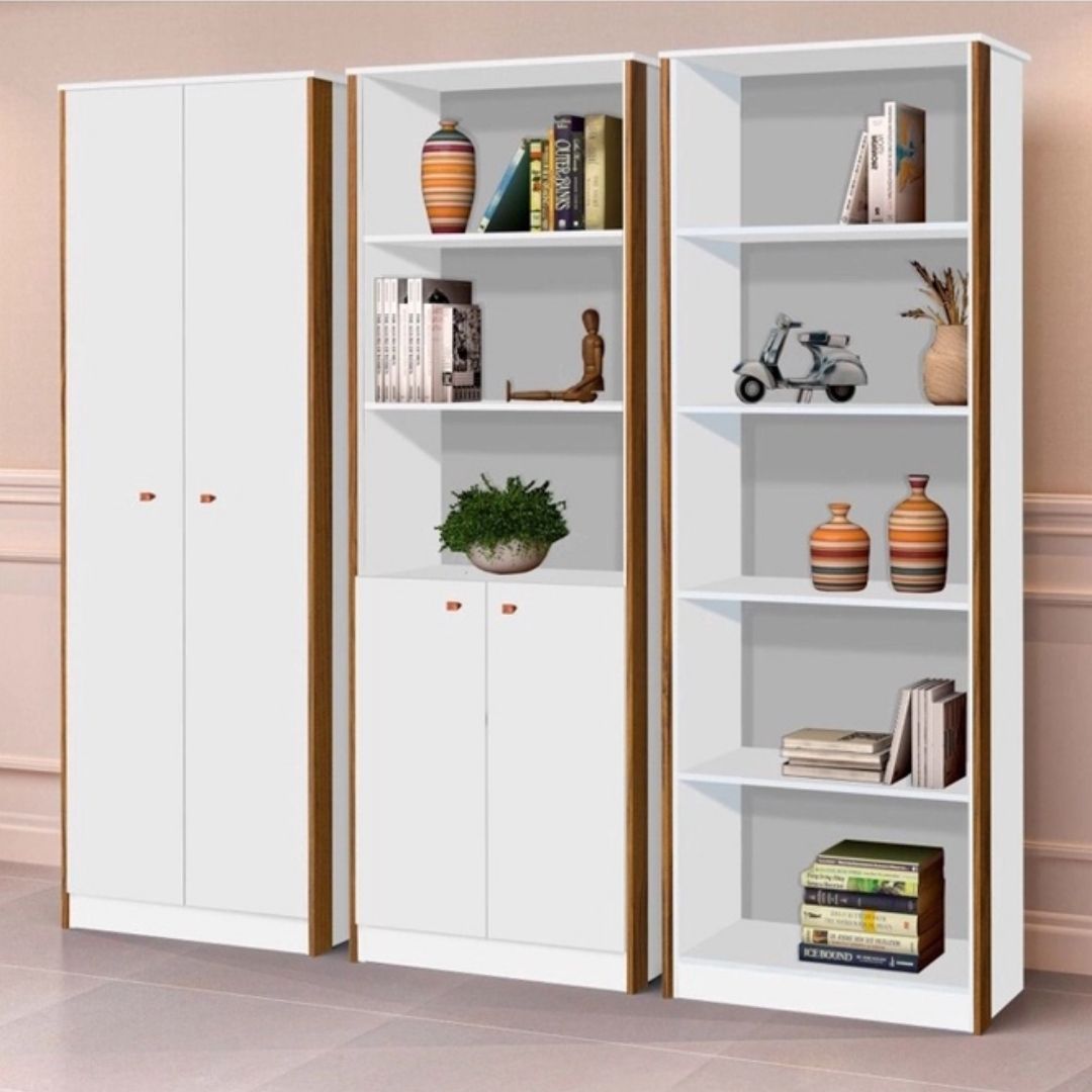 Conjunto 3 Armários Organizador Office Escritório Branco com Nature - Rede Móveis