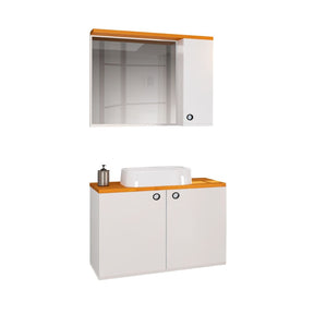 Conjunto Para Banheiro Gabinete Suspenso com Cuba e Espelheira Madri Branco com Nature - Rede Móveis