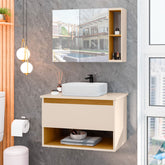 Conjunto Para Banheiro Gabinete Suspenso com Cuba e Espelheira Florence OffWhite com Nature - Rede Móveis