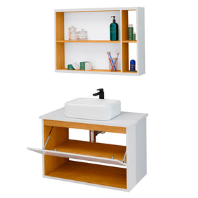 Conjunto Para Banheiro Gabinete Suspenso com Cuba e Espelheira Florence OffWhite com Nature - Rede Móveis