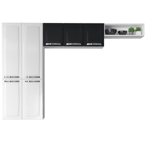Cozinha Compacta 3 Peças Aço Rose Itatiaia 07 Portas Branco com Preto - Rede Móveis