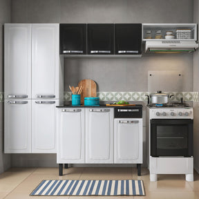 Cozinha Compacta Aço Rose Itatiaia 10 Portas 1 Gaveta Branco com Preto - Rede Móveis