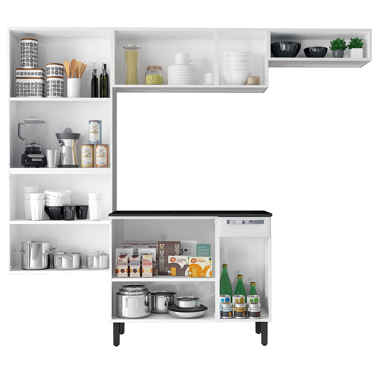 Cozinha Compacta Aço Rose Itatiaia 10 Portas 1 Gaveta Branco com Preto - Rede Móveis