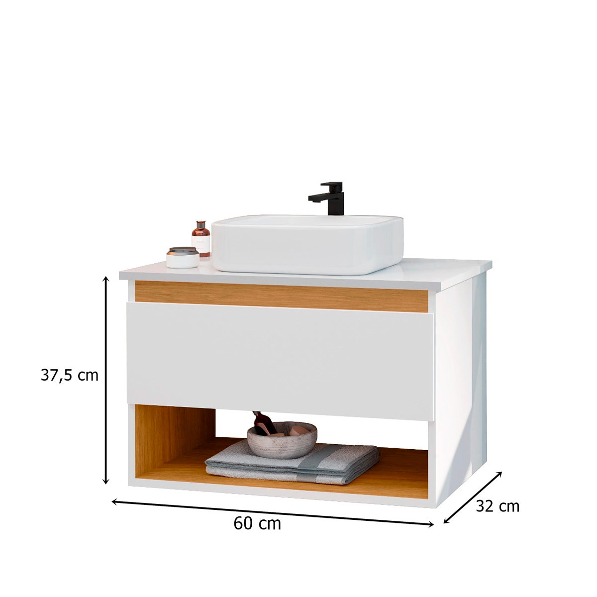 Gabinete Suspenso com Cuba Para Banheiro Florence Branco com Nature - Rede Móveis