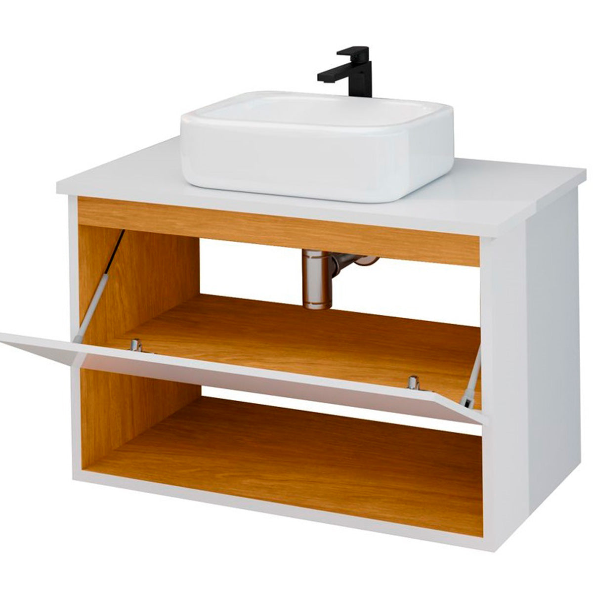 Gabinete Suspenso com Cuba Para Banheiro Florence Preto com Nature - Rede Móveis