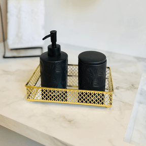 Jogo para Banheiro Leaf em Ceramica Preto 2 Peças