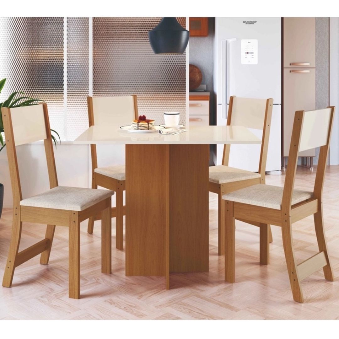 Mesa de Jantar com 4 Cadeiras Talita OffWhite com Freijó - Rede Móveis