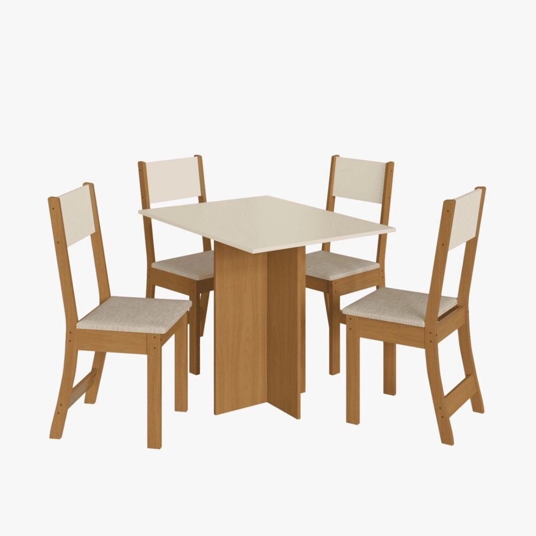 Mesa de Jantar com 4 Cadeiras Talita OffWhite com Freijó - Rede Móveis