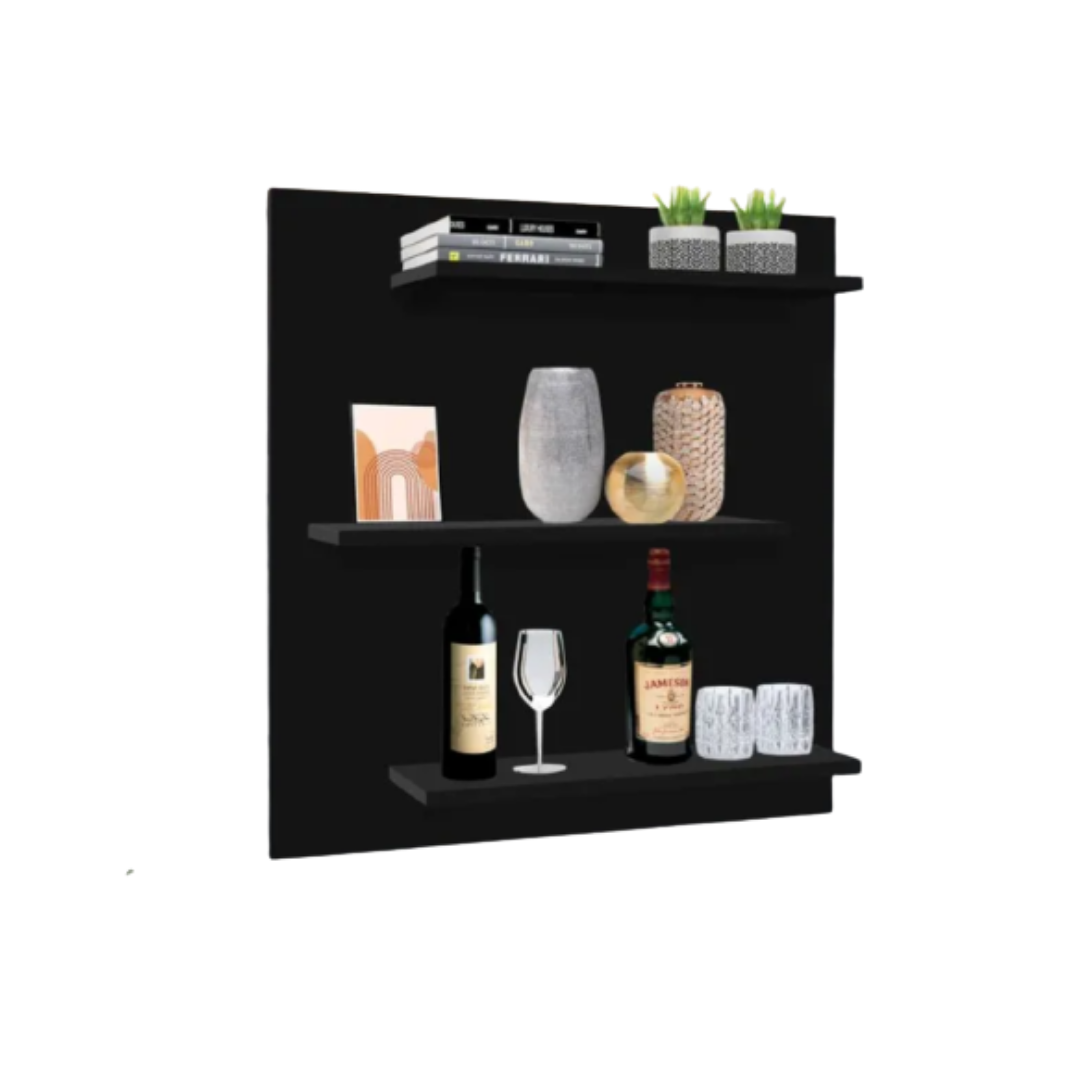 Painel Cantinho do Café e Barzinho Suiça / Paris com 3 Prateleiras Preto - Rede Móveis