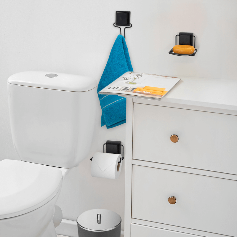 Porta Papel Higiênico Fixação Ventosa Preto