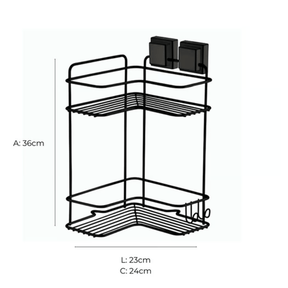 Prateleira de Canto Dupla com Ventosa Preta