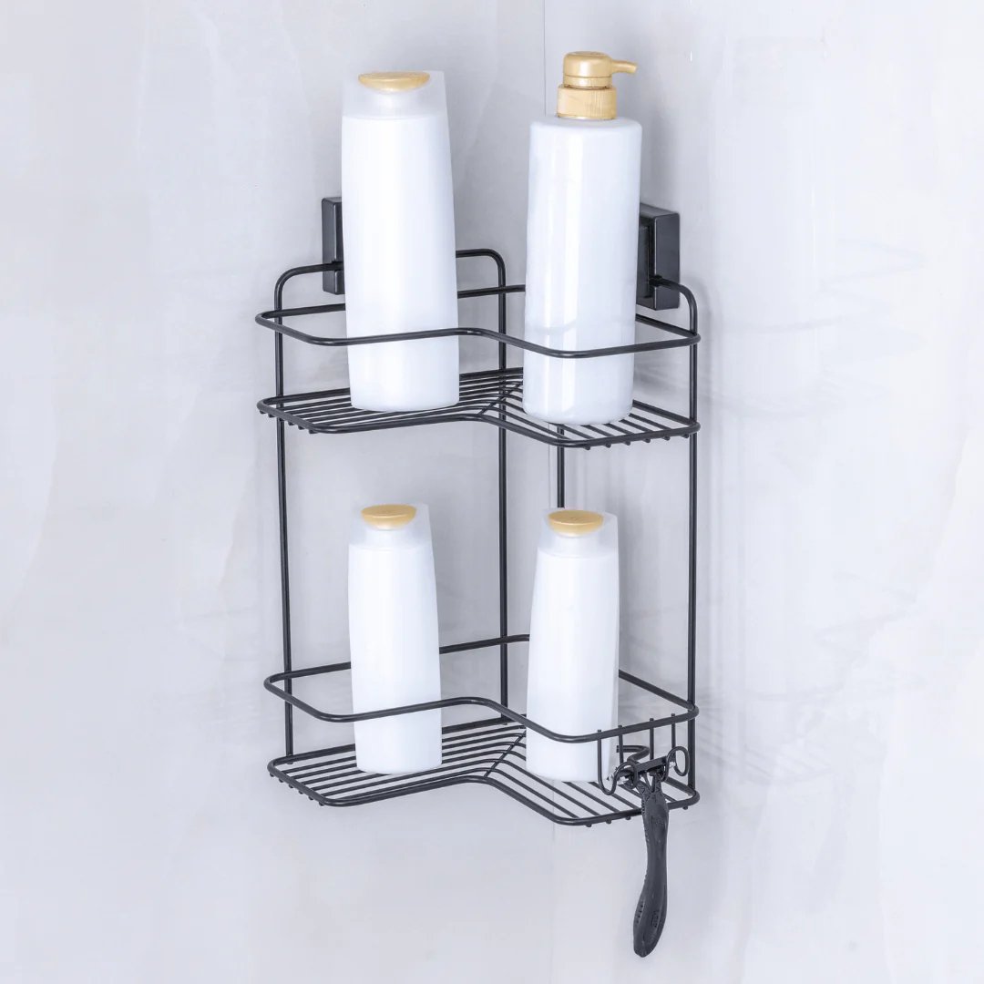 Prateleira de Canto Dupla com Ventosa Preta
