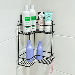 Prateleira de Canto Dupla com Ventosa Preta