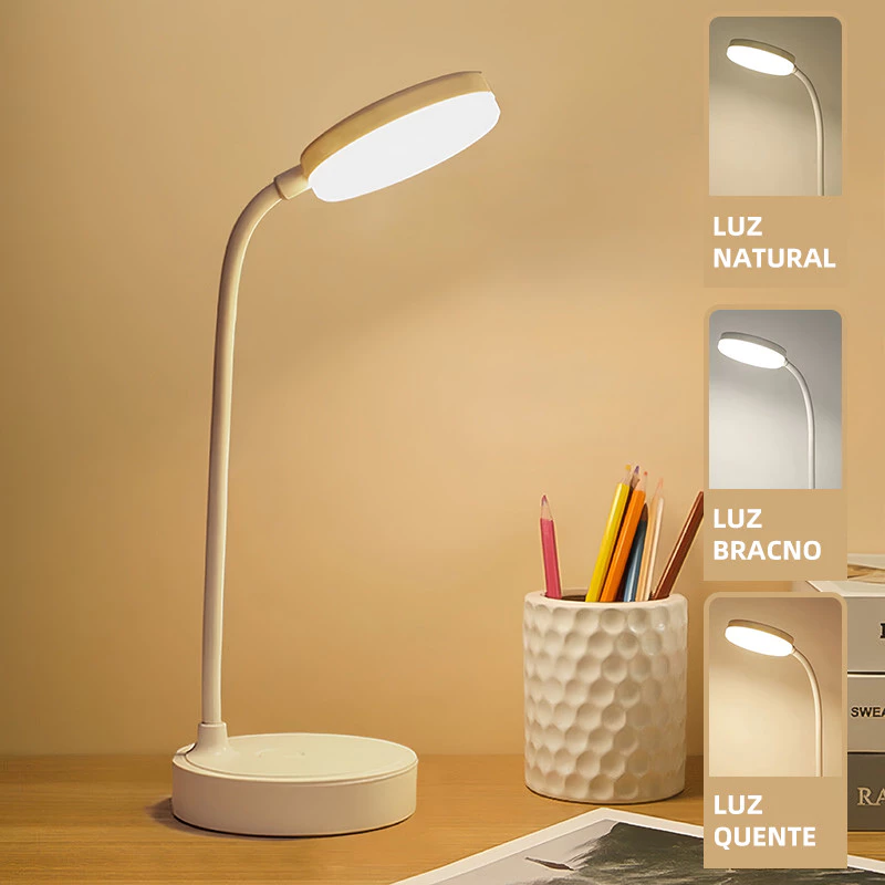 Luminária de Mesa LED Recarregável para Estudo - Casare