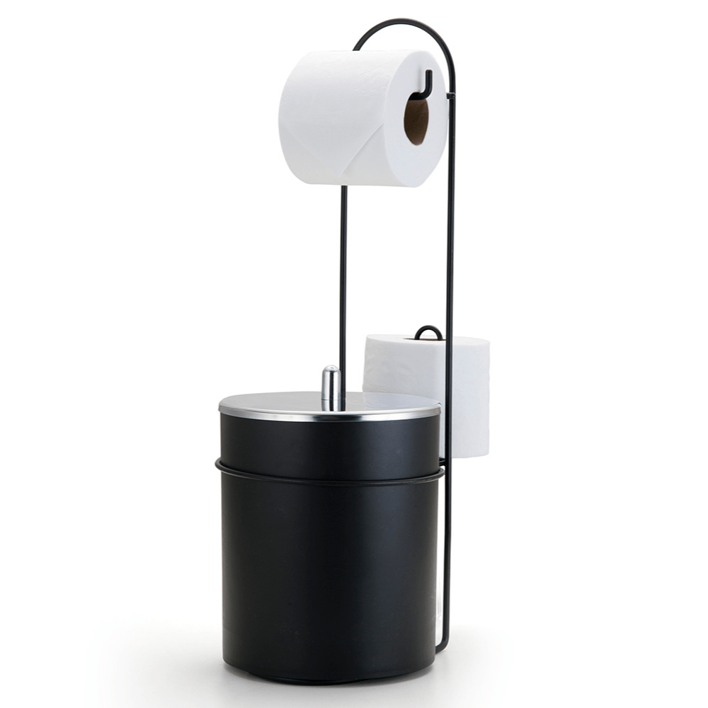 Suporte de Papel Higiênico e Lixeira 5 Litros Preto Fosco
