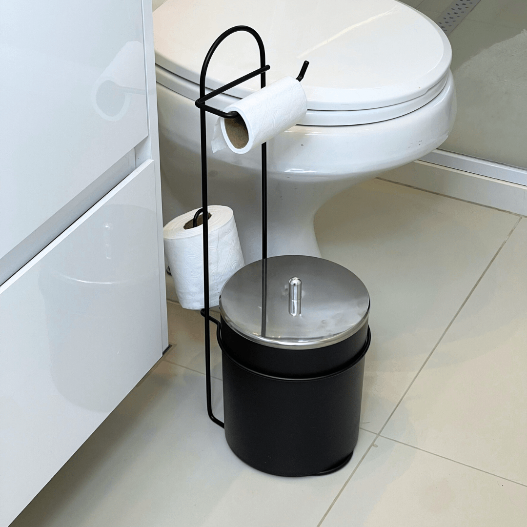 Suporte de Papel Higiênico e Lixeira 5 Litros Preto Fosco